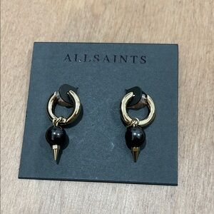 AllSaints Gold and Black Hoop Earrings